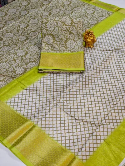 Hand-Block Printed Kalamkari Cotton-Silk Saree